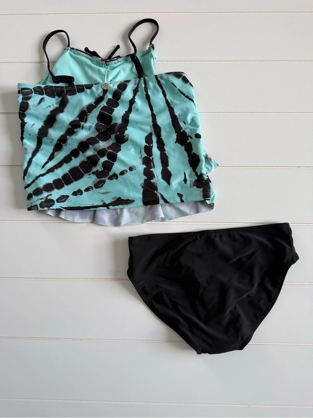 Justice Aquamarine and Black Ruffle Tankini Set